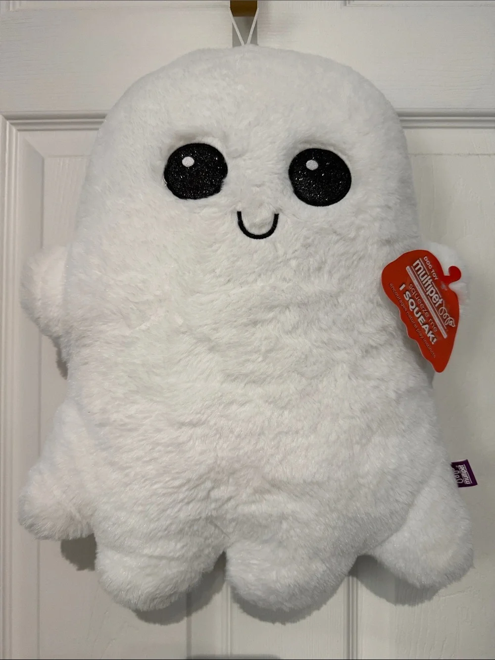 NWT Plush White Ghost Dog Toy with Sparkle Eyes - Squeaker and Crinkle